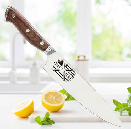 Image of Customizable Stainless Steel Chef's Kitchen Knife with Laser Engraved Cooking Gifts for Him Her Housewarming Gifts Kitchen Knife Gift Set
