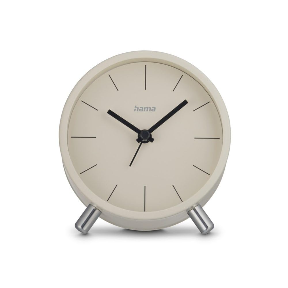 Hama Flores Radio-Controlled Alarm Clock, Analog, Non-Ticking, Grey/Beige