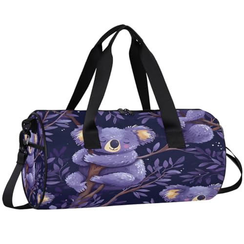 Koala Purple Travel Gym Bag Waterproof Sport Dance Bag for Women Men Portable Gymnastics Duffel Bags Canvas Tote Carry on Handbag for Workout Overnight Weekender