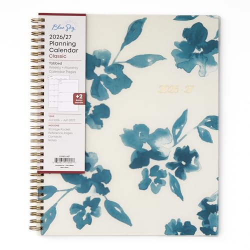 Blue Sky 2026-2027 Weekly and Monthly Academic Year Planner Calendar July 2026 - June 2027 8.5 x 11 Flexible Cover Wirebound Storage Pocket Bakah Blue