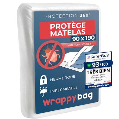 WRAPPYBAG Housse de Matelas Imperméable Intégrale Anti-Punaise de Lit & Acarien – Alèse...