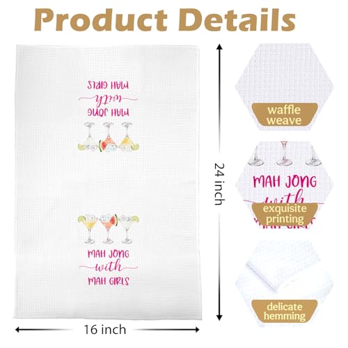 Image of Mahjong Cocktail Kitchen Towels - Mahjong Gifts for Women Decorative Waffle Dish Towels, Hand Towel Gifts for Cocktail Lover, Tea Towel for Kitchen Decor, 16x24 Inch