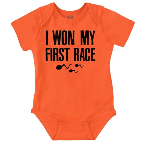 Image of Brisco Brands Funny I Won My First Race Joke Baby Romper Boys or Girls