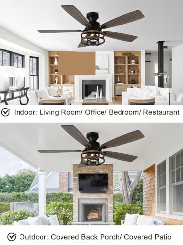 Image of 52 Inch Flush Mount Chandelier Ceiling Fan with Lights Rustic Ceiling Fan Low Profile Farmhouse Fandelier Chandelier Light for Bedroom Living Room, 3 E26 Bulbs (2)