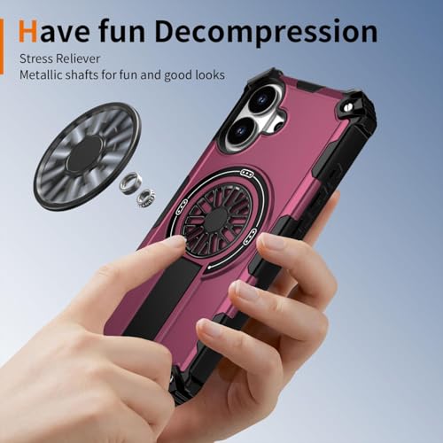 Image of Hupshy iPhone 16 Back Cover with Camera Protection Rings, Kickstand-Matte /Anti, Non-Slip, Camera Glass Protection,Transparent Shockproof Cover for iPhone 16 (Purple 3)