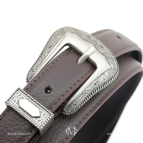 CRAFTMEMORE Western Leather Belt – 3/4" Wide, Genuine Cowhide with Pebbled Finish, Oxidized Buckle HRB12
