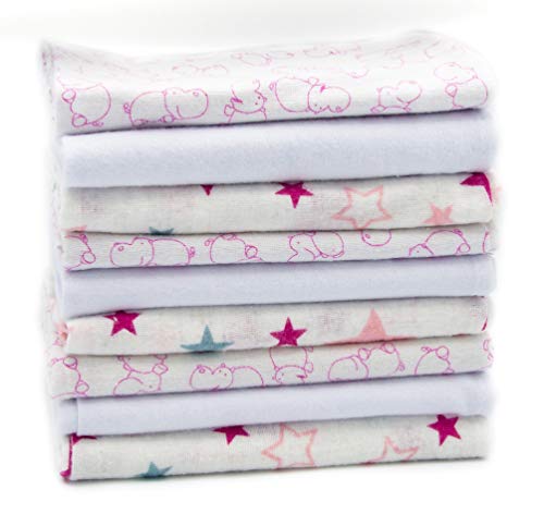 Clevere Kids - Pañuelos absorbentes para bebé (9 unidades, 38 x 38 cm, OEKO-TEX), diseño de estrellas Nilpferd rosa