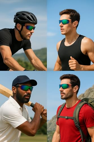 Image of Oversized Sports Goggles for Men & Women UV400 Protection Non Polarized Cycling Running Cricket Driving Fishing Outdoor Lightweight Wraparound Design Clear Vision Eyewear. (Blue)