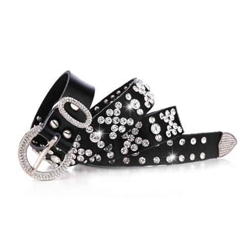 Goth Rhinestones Belts Women Genuine-Leather Straps Rhinestones Belts Cowgirl Y2K Girls Fashion Belt For Jeans Men Genuine-le2