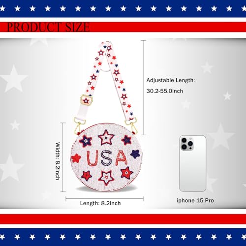Image of 4th of July Purse for Women Sequin Beaded USA Star Purse American Flag Crossbody Shoulder Bag 4th of July Outfits