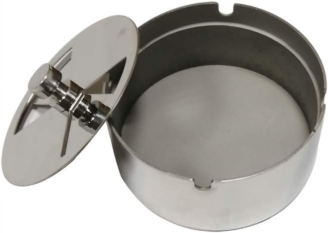 102x42MM High-grade Stainless Steel Anti Fall Round Revolving Ashtray with Cover Tray Wind-proof Ash-tray for Hotel Home Bar