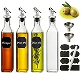 WERTIOO Olive Oil Dispenser Bottle,4Pack 17 OZ Glass Oil Dispenser for Kitchen with 4 Pourer,1 Stainless Steel Funnel & 1 Pen and 8 Label for Kitchen (500ml)