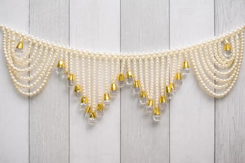 Image of Pearl Beaded Door Toran for Home Decoration | Handmade Moti Bandhanwar with Golden Drops | Wall & Mandir Hanging for Festive Decor, Diwali, Pooja, Wedding (1 Piece)