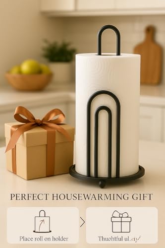 Image of Craft Expertise Tissue Paper & Paper Towel Holder - Black Iron Toilet Paper Holder for Bathroom - Toilet Roll Organizer & Durable Tissue Rack (Length 4.5 x Width 4.5 x Height 9 Inches