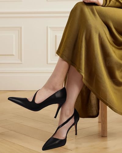 MUCCCUTE High Heels for Women Closed Pointed Toe Comfortable Pumps Ladies 3 Inch Stiletto Slip On Heels Work Wedding D'Orsay Cross Strap Dress Shoes2