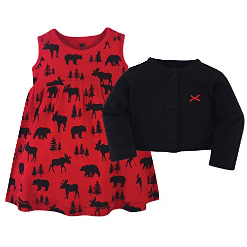 Image of Hudson Baby Girls' Cotton Dress and Cardigan Set