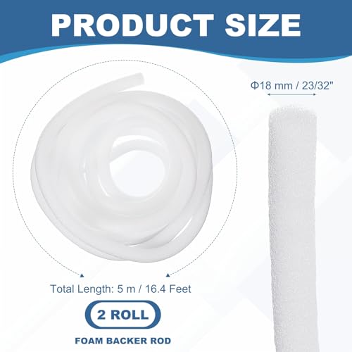 Image of PATIKIL 23 /32 Inch x 16 Feet Backer Rod for Gaps and Joints, 2 Roll Foam Rope Caulk Crack Joint Filler Roll Seal Weather Strip for Home Construction Car, White