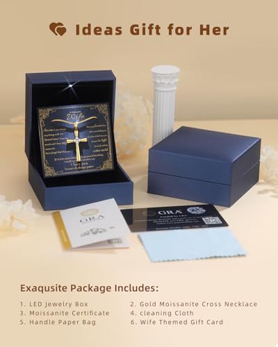 Gold Moissanite Cross Necklace for Women Wife in Light-Up Gift Box,Love Card - Women Anniversary Birthday Gifts Ideas for Wife Her Girlfriend, Christian Cross Chain Jewelry(18K Real Gold Filled)4