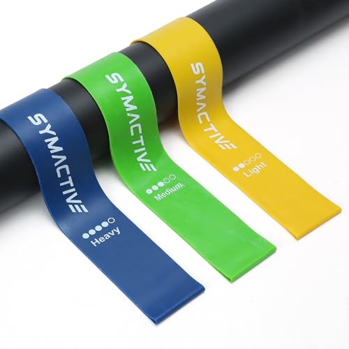 Image of Amazon Brand - Symactive Anti-Slip Latex Resistance Bands Loop Set, Smell-Free, Tear Resistant & Skin Friendly, Theraband for Fitness, Useful for Hips, Arms & Legs Workouts (Multicolor, Set of 3)