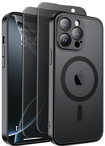 GolbinBox Magnetic for iPhone 13 Pro Max Case Compatible with MagSafe [Full Camera Protection][Privacy Screen Protector] Non-Slip Translucent Shockproof Phone Cover for iPhone 13 ProMax(Black)