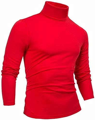 THWEI Mens Turtleneck Mock Turtleneck Slim Fit Long Sleeve Pullover Sweater(Red,L(US 40))