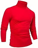 THWEI Mens Turtleneck Mock Turtleneck Slim Fit Long Sleeve Pullover Sweater(Red,L(US 40))