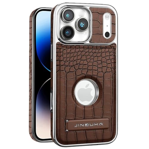 Coque iPhone 17 Pro style business marron foncé avec support et vue logo MagSafe
