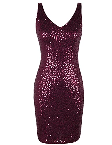 Image of PrettyGuide Women's Sequin Cocktail Dress V Neck Bodycon Glitter Party Dress