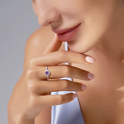 Jupiter Natural Amethyst Silver Ring - 925 Sterling Silver Round Genuine Gemstone Women Ring, 5Mm Round Natural Amethyst With Cut Surface, Natural Birthstone Round Cubic Zirconia Ring Jewelry Gifts For Valentine's Day, Mother's Day, Birthday Jewelry Gifts #TOP3
