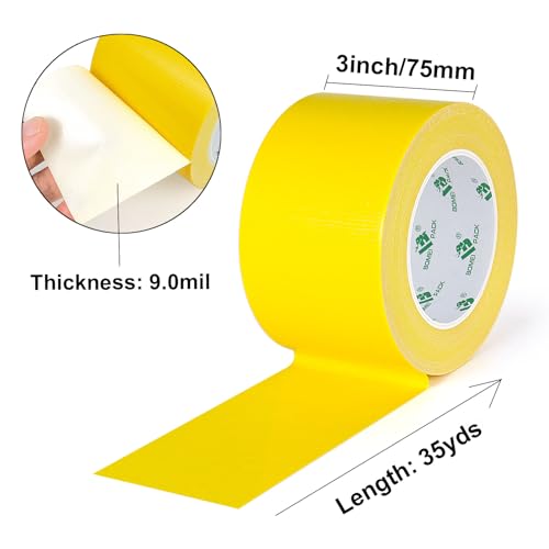Image of BOMEI PACK 3 Inch Yellow Duct Tape Waterproof,Heavy Duty,3 Inch x 35 Yards,9 Mil Industrial Grade Yellow Duct,No Residue,Strong,Flexible and All Weather,Professional for Indoor & Outdoor Use
