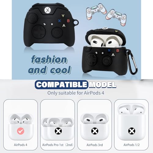 Image of Emoh Roced Case for AirPodS 4 (2024) with Keychain (ANC), Cute Cartoon Shockproof Protective Cover Compatible with Apple AirPods 4th Generation 2024 for Women and Boys (Gaming Console Black)