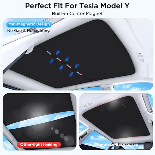 Image of 2026 Upgraded for Tesla Model Y Accessories Sunshade Roof [No Sag, Ice-Crystal Cooling Coatings] Heat Insulation Glass Roof Sun Shade for Tesla Model Y Accessories 2020-2024 Black
