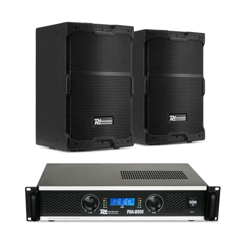 Power Dynamics PDY210 - Conjunto de Altavoces pasivos 2x400W con Amplificador 500W RMS, woofer 10, Tweeter 1, XLR y Speakon, Ideal Pubs Discotecas Catering Sonido Profesional