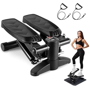 BOWEICORE Mini stepper, stepper voor thuis, stepper voor oefeningen met multifunctioneel lcd-display, power ropes, 2-in-1 trainingsapparaat tot 150 kg | been/armtrainer, home fitness oefening (zwart)