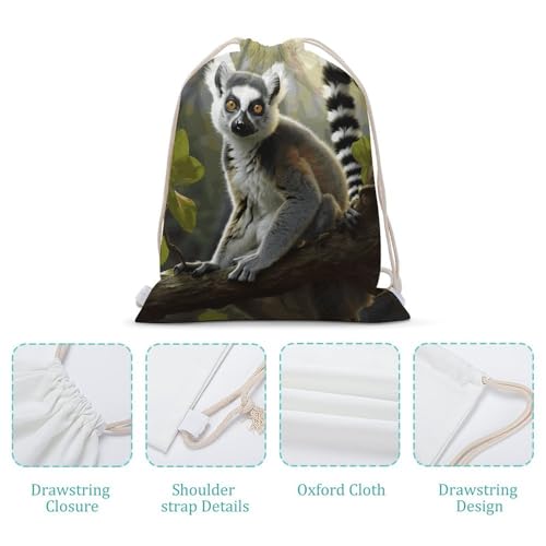 Tailed Lemur Drawstring Backpack - Canvas Sports Gym Sackpack, Lightweight String Bag for Beach & Travel4