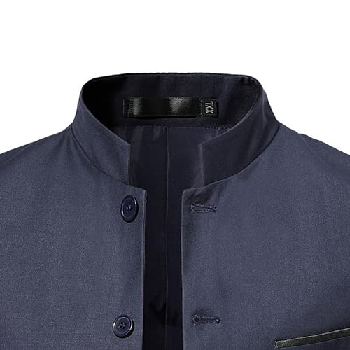 Mens Stand Mandarin Collar Suit Blazer Jackets Single Breasted Business Dress Coat Lightweight Lined Sport Coats3