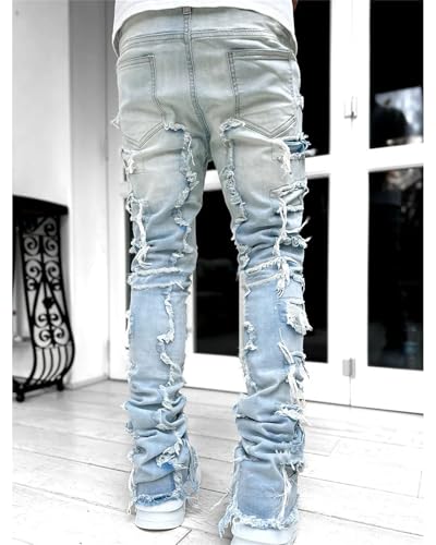 Men's Stacked Jeans Slim Straight Skinny Distressed Denim Pants Destroyed Denim Jeans Streetwear3