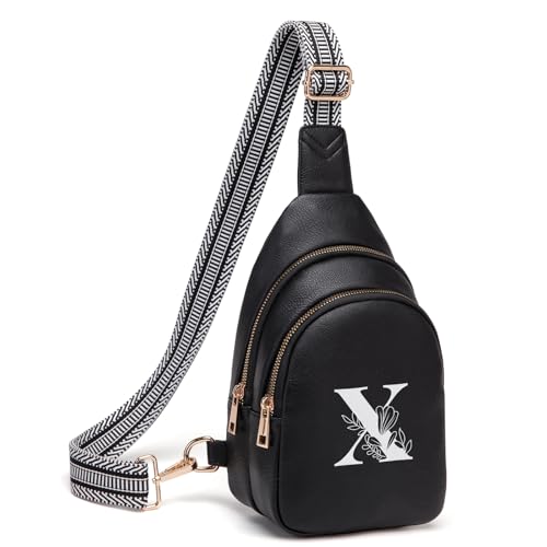 Crossbody Bags for Women Initial Sling Bag Cross Body Fanny Packs Personalized Gifts for Mom Women Wife Black X