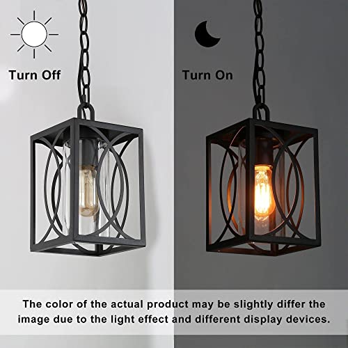 Uolfin Outdoor Pendant Light, Farmhouse Rectangle Exterior Hanging Light Fixture With Clear Glass, Adjustable Black Anti-Rust Ceiling Outside Light For Porch, Front Door, Garage, Entry, Yard And Patio #TOP4