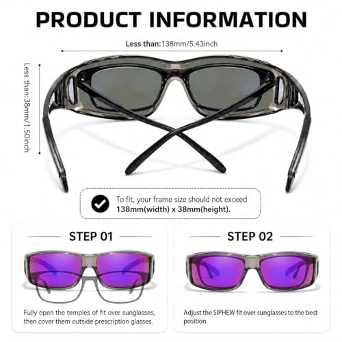 Image of SIPHEW Mirrored Sunglasses Polarized Fit Over Glasses for Men&Women | Wrap Around Sun Glasses,UV400 Protection,Lightweight & Comfortable,Driving,Outdoors