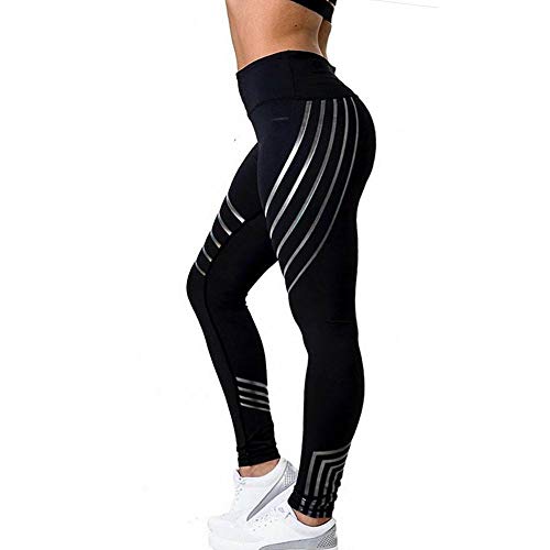 VJGOAL Mujeres de Moda Casual Sexy Polainas Flacas de Malla de Remiendo Pantalones de Yoga de Alta Elasticidad Correr Pilates Montar Fitness Pantalones Deportivos(Small,Negro)