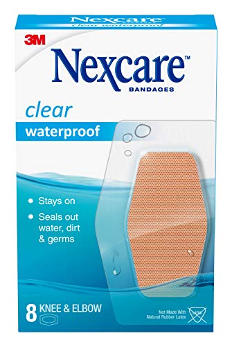 Nexcare Waterproof Clear Bandages for Knee and Elbow, 8-Count Packages (Pack of 24)