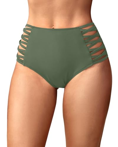Image of Holipick Women High Waisted Bikini Bottoms Tummy Control Swimsuit Bottoms Strappy Swim Bottom