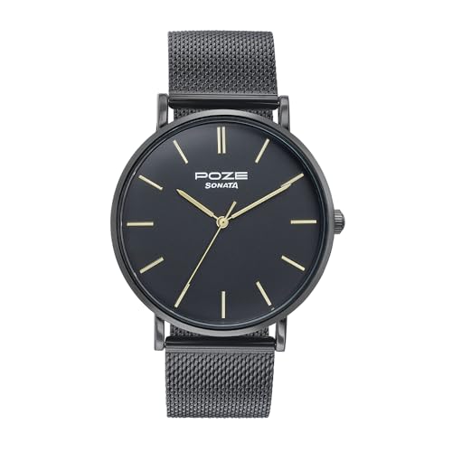 Sonata Poze Quartz Black Dial Black Metal Strap for Men-SP70034NM01W (B0DDTZ5631) Amazon Price History, Amazon Price Tracker