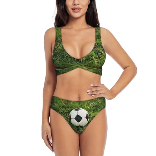 Maillot de bain 2 pièces imprimé herbe verte pour des vacances sans complexe