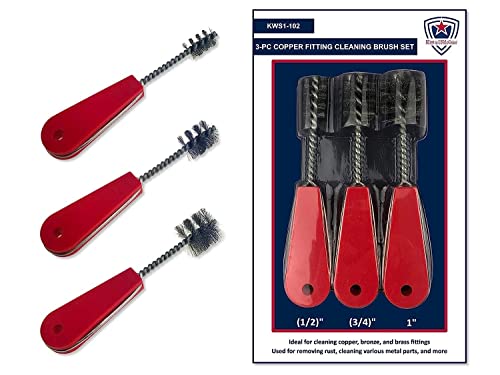 Copper Pipe Cleaner, Pipe Fitting Brushes, Clean Inside of Fittings for Soldering, 3PC: 1/2 in, 3/4 in, and 1.0 inch