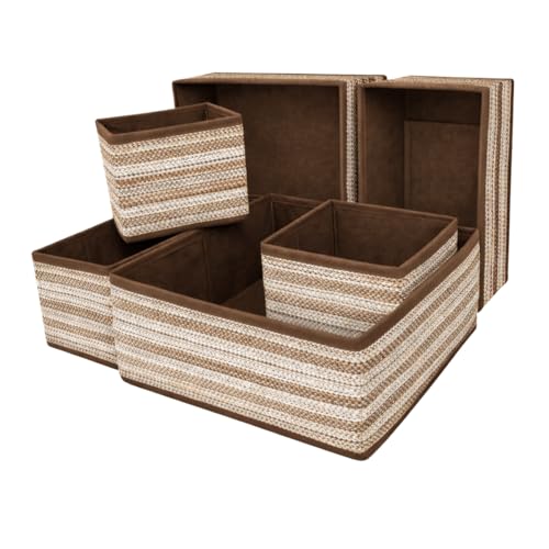 Image of DALUCI 6 Piece Foldable Clothing Storage Box Set | Cube Storage Bins and Dividers for Wardrobe Cloth Organizer for Storage Cupboard and Drawer Organizers for Shirts Pants Underwear Bras Socks (Brown)