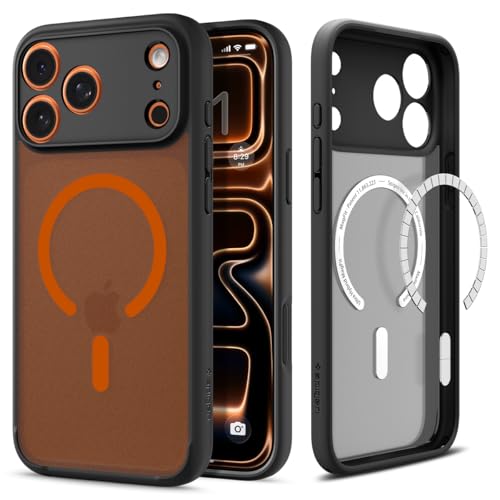 Image of Spigen Ultra Hybrid MagFit Back Cover Case Compatible with iPhone 17 Pro (TPU + Poly Carbonate | Frost Black Orange)