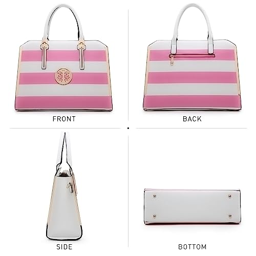 Dasein Women Large Handbag Purse Vegan Leather Satchel Work Bag Shoulder Tote With Matching Wallet (Pink/White) #TOP3