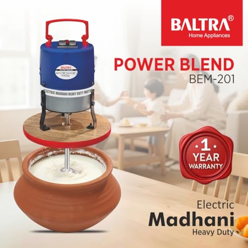 Image of BALTRA Madhani Machine Curd Percolator for Buttermilk, Lassi, Cream (Blue, Madhani (Wooden Plate))